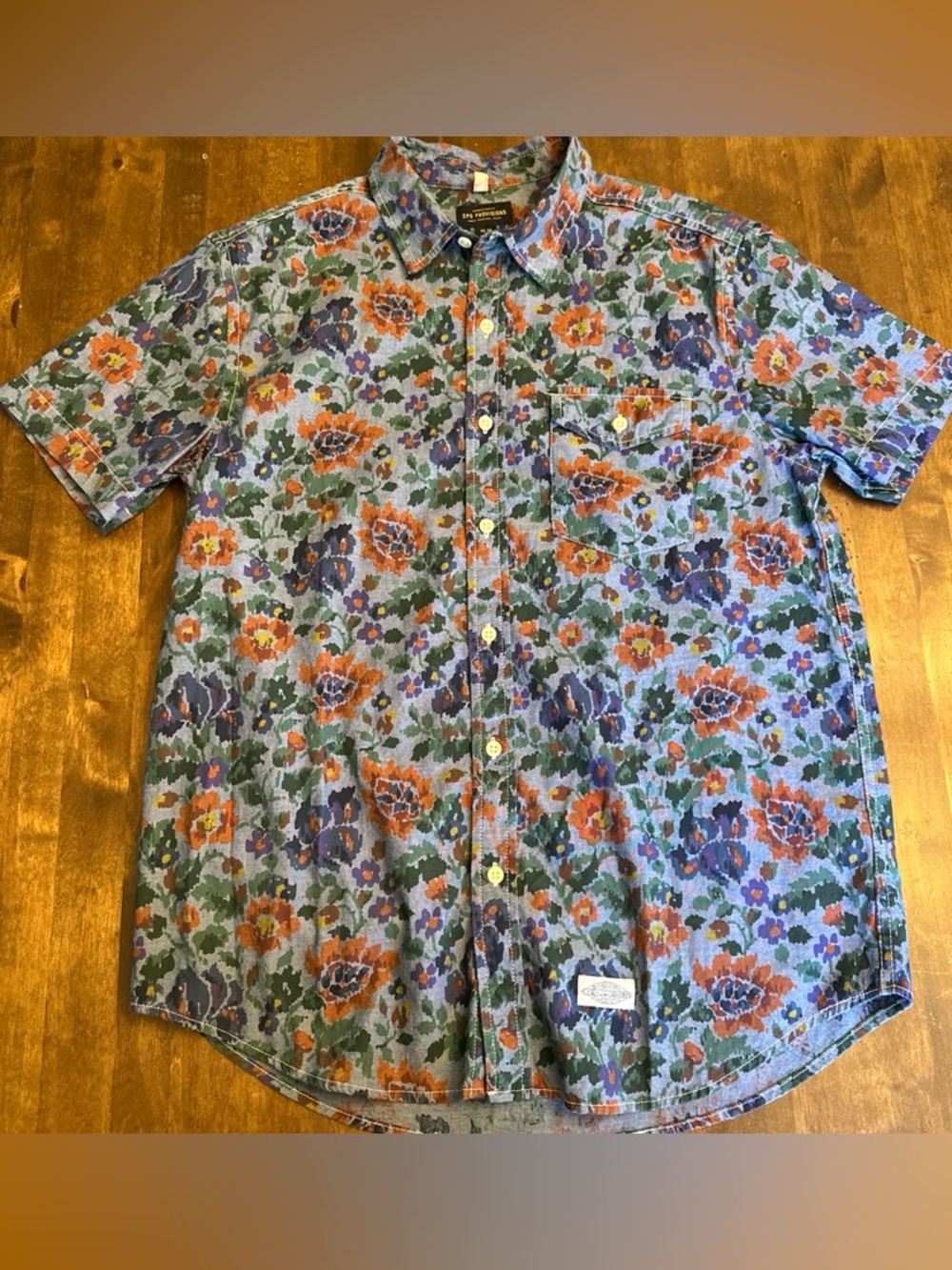 CPO Provisions Shirt Mens Medium Blue Watercolor Floral Button‎ Up Pocket Preppy